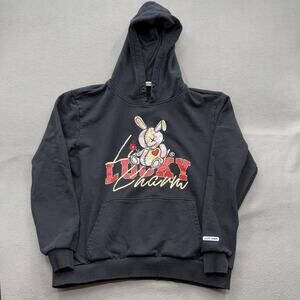 Lucky Charm Hoodie Mens Extra Large Black Graphic Pullover Bunny Kangaroo Pocket